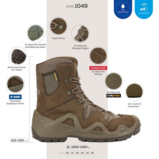 WARBOOTS KHK-1049 SU GEÇİRMEZ KAYMAZ ÇİFT TABAN GARANTİLİ NUBUK BOT HAKİ
