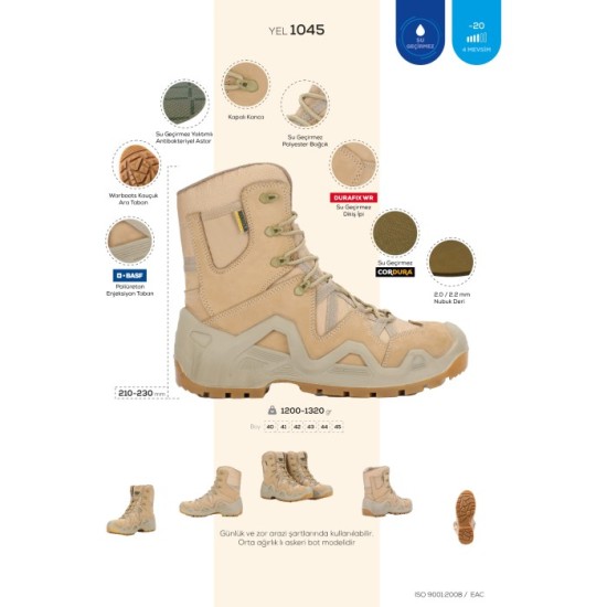 WARBOOTS YEL-1045 SU GEÇİRMEZ KAYMAZ ÇİFT TABAN GARANTİLİ NUBUK BOT KUM